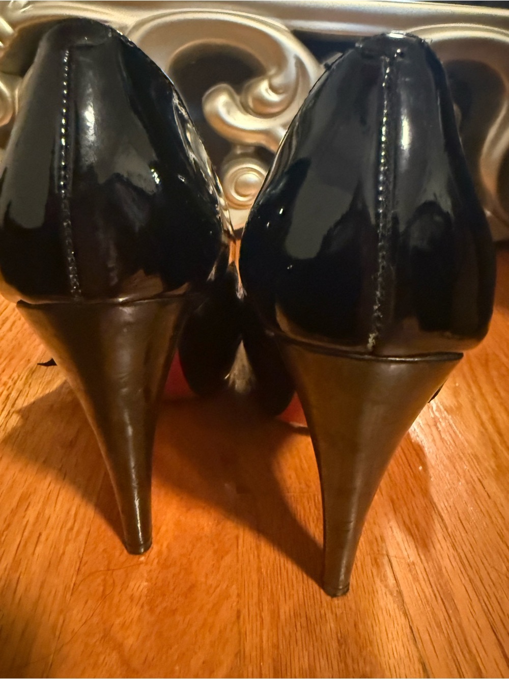 Paris Hilton Black Satin Peep-Toe Pumps with Bow - Picture 6 of 7